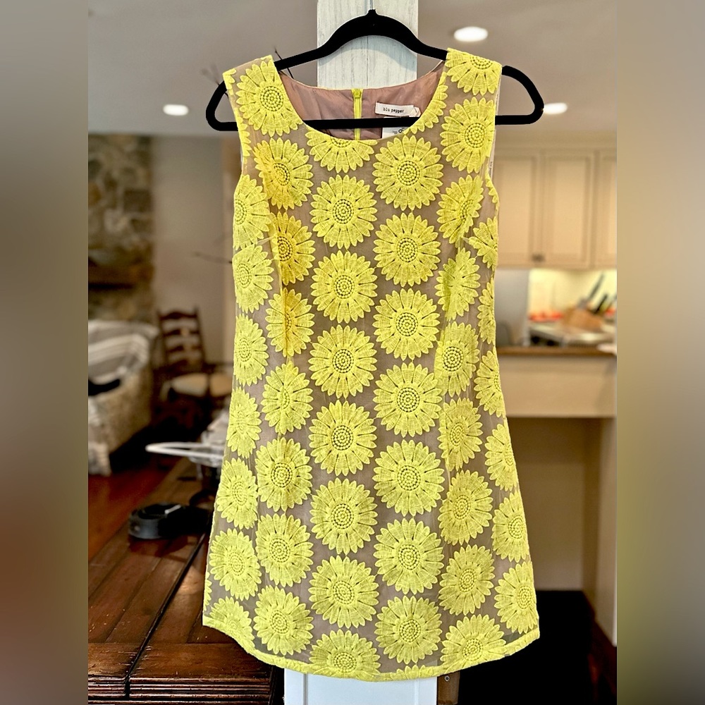 Blu Pepper Embroidered Floral Dress, Yellow and beige, sleeveless, with tags